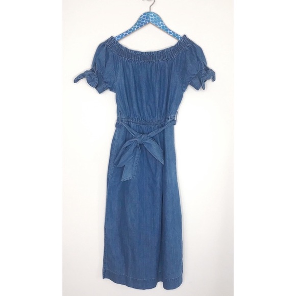 J. Crew Off The Shoulder Chambray Midi Dress - Picture 2 of 8